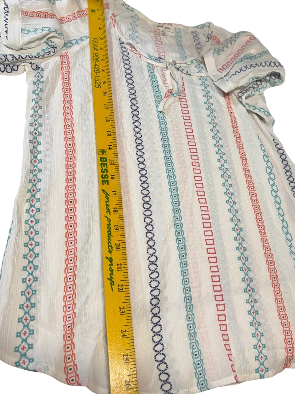 Tribal Jeans Embroidered Boho Peasant
Top White Multicolor Stripe Small - Picture 14 of 16